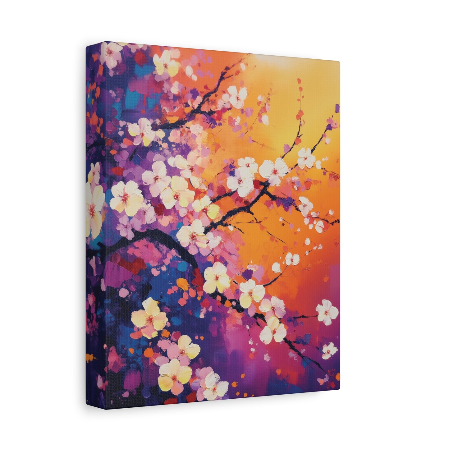 Cherry Blossom Impressionistic Painting Canvas Wall Art, Floral Wall Art for Living Room, Office Home Decor, Flower Artwork, Sunset Gradient