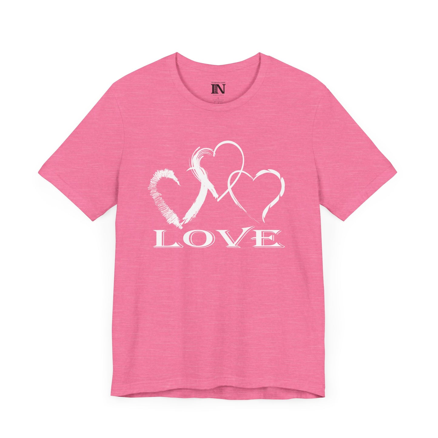 Hearts and Love Unisex Tee Shirt, Valentines Day Gift, Graphic Tshirt, Brush Stroke Style, White Color, Romance Apparel