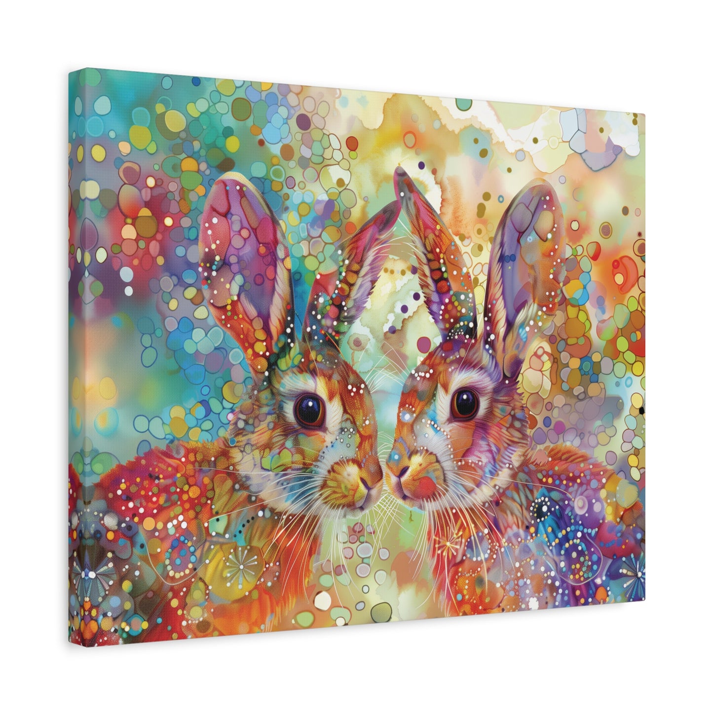 Whimsical Rabbit Wall Decor Canvas Print Art, Rainbow Colorful Bunny Print, Abstract Animal Painting, Nursery Kids Room Decoration