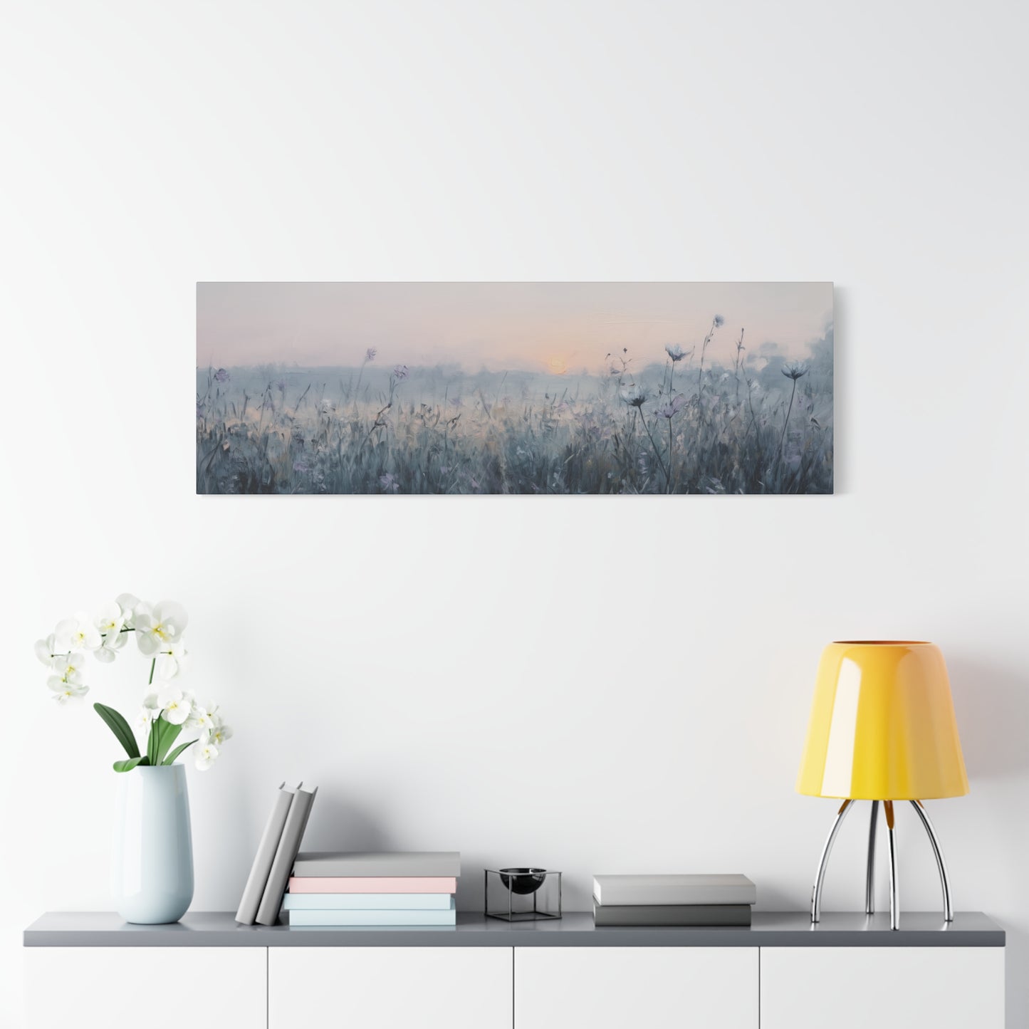 Botanical Sunset Canvas Wall Art, Wildflower Oil Painting Style Print, Serene Nature Decor, Minimalist Home Design, Office and Home Decor