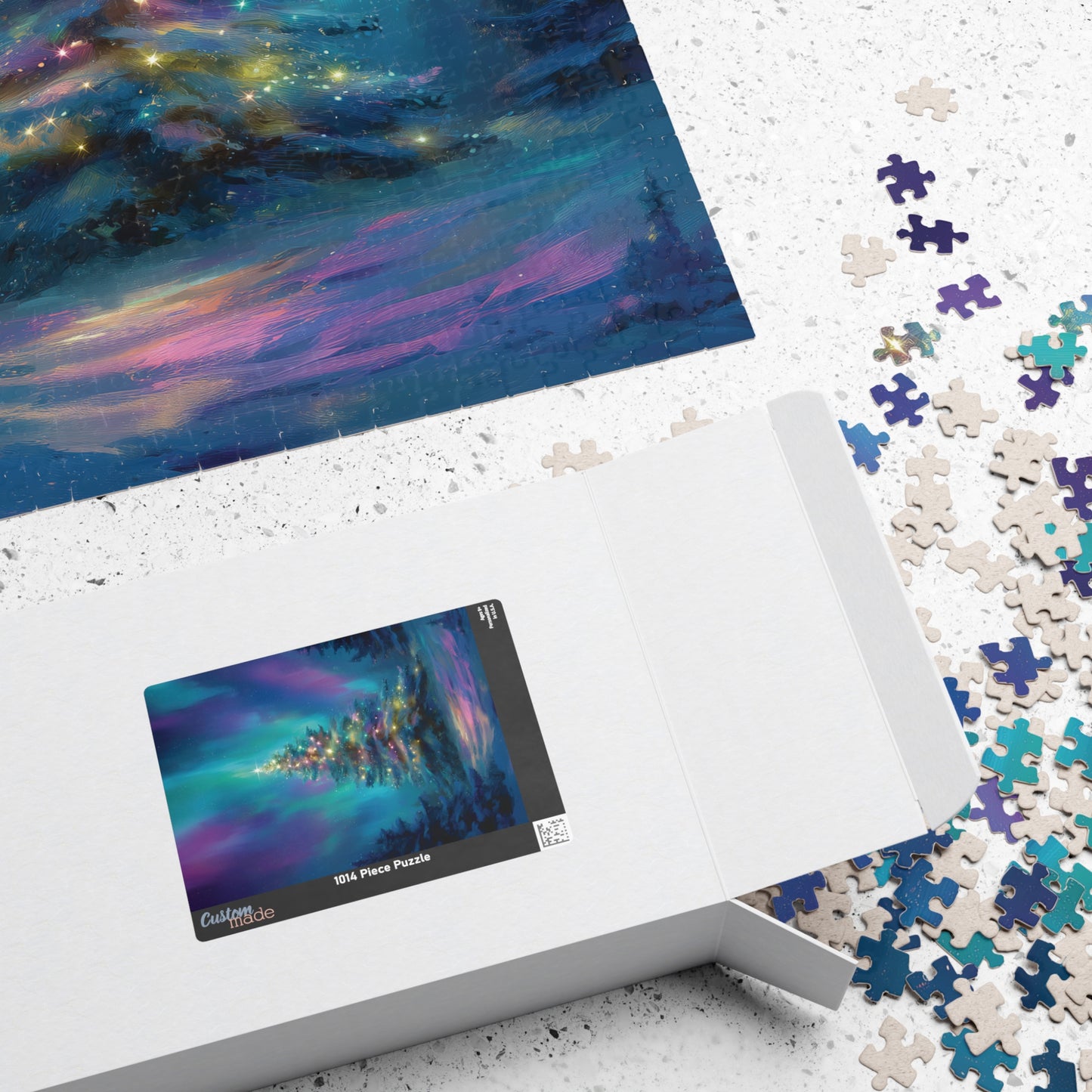 Christmas Tree Northern Lights Puzzle, Seasonal Winter Jigsaw Game, Xmas Holiday Gift for Puzzle Lovers - 110, 252, 520, 1014 pieces
