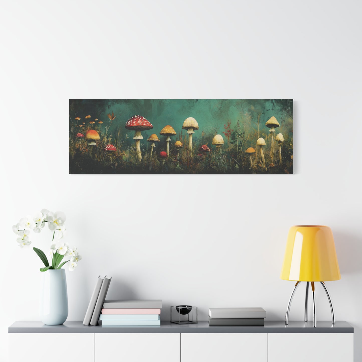 Whimsical Mushroom Canvas Art Print, Boho Mushroom Art, Enchanted Forest Decor, Nature Wall Art, Office Home Decor, Gift for Nature Lovers