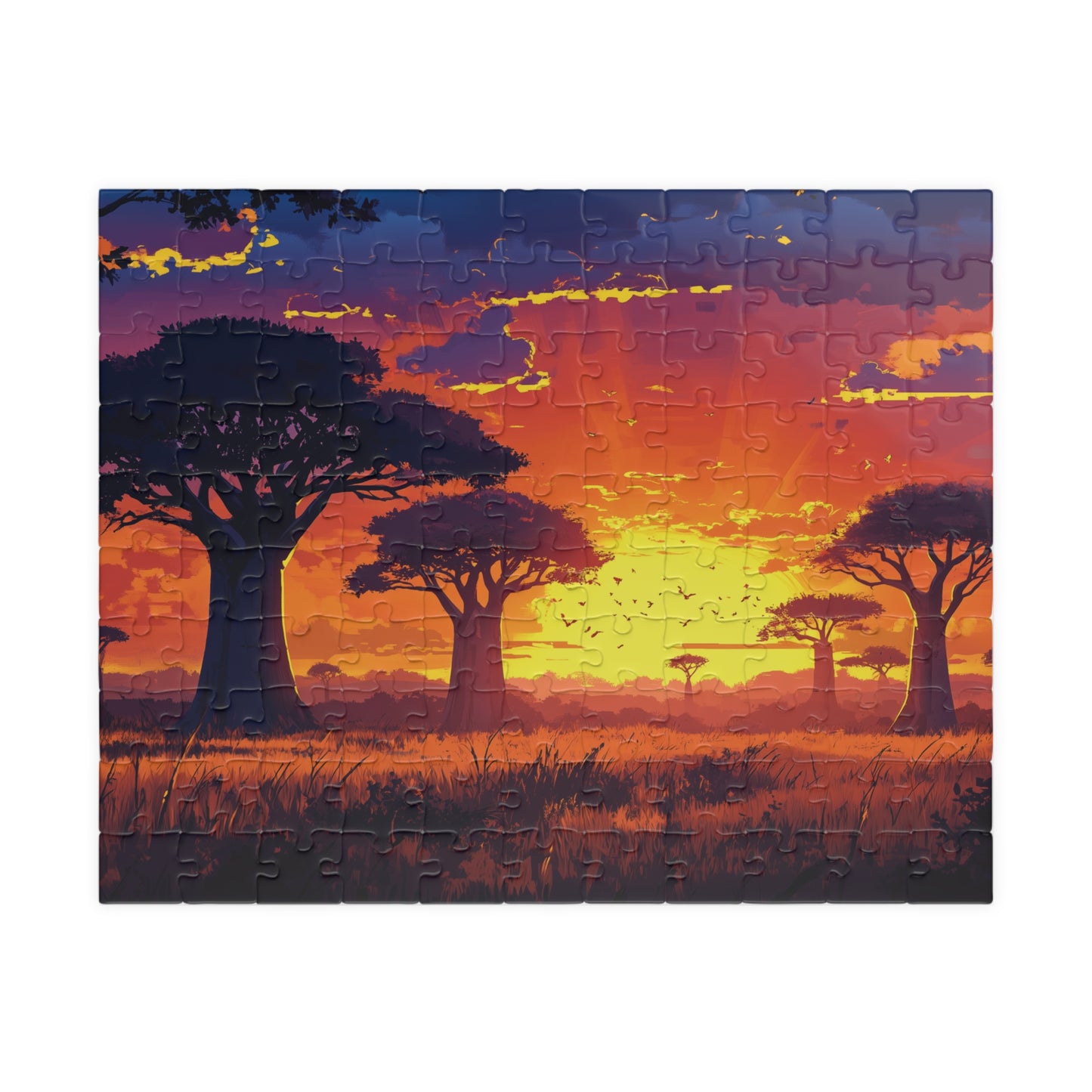 African Savanna Sunset Landscape Jigsaw Puzzle, Baobab Trees Silhouette Puzzle, Relaxation Gift, Mindfulness Activity, Nature Art Lover Gift