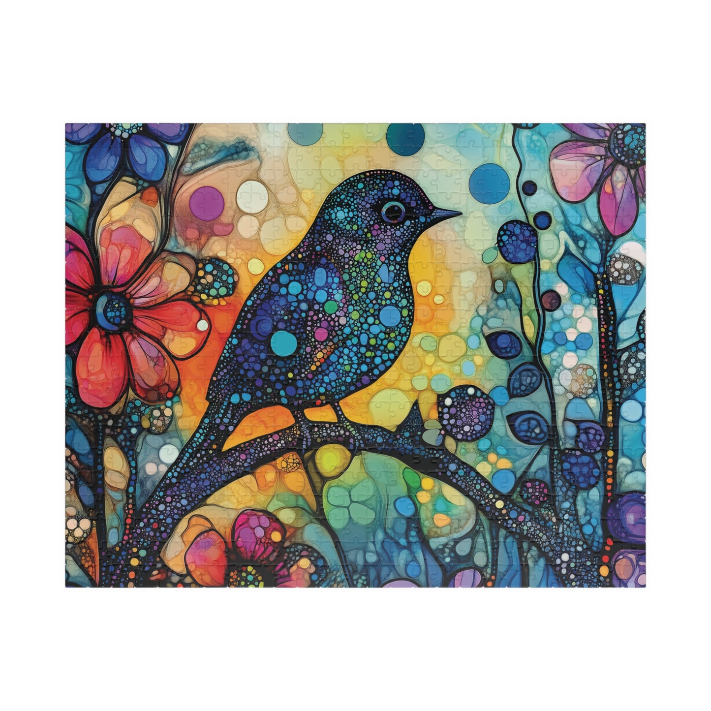 Mosaic Art Bird Puzzle, Colorful Bird Jigsaw Art Puzzle for Nature Enthusiasts, Bird Floral Puzzle, Relaxing and Whimsical Gift