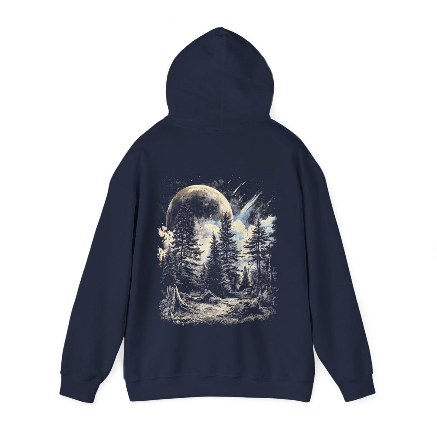 Moonlit Forest Hoodie, Celestial Night Sky Sweatshirt, Nature Lover Gift, Cozy Artistic Pullover, Stargazer and Space Hooded Jumper