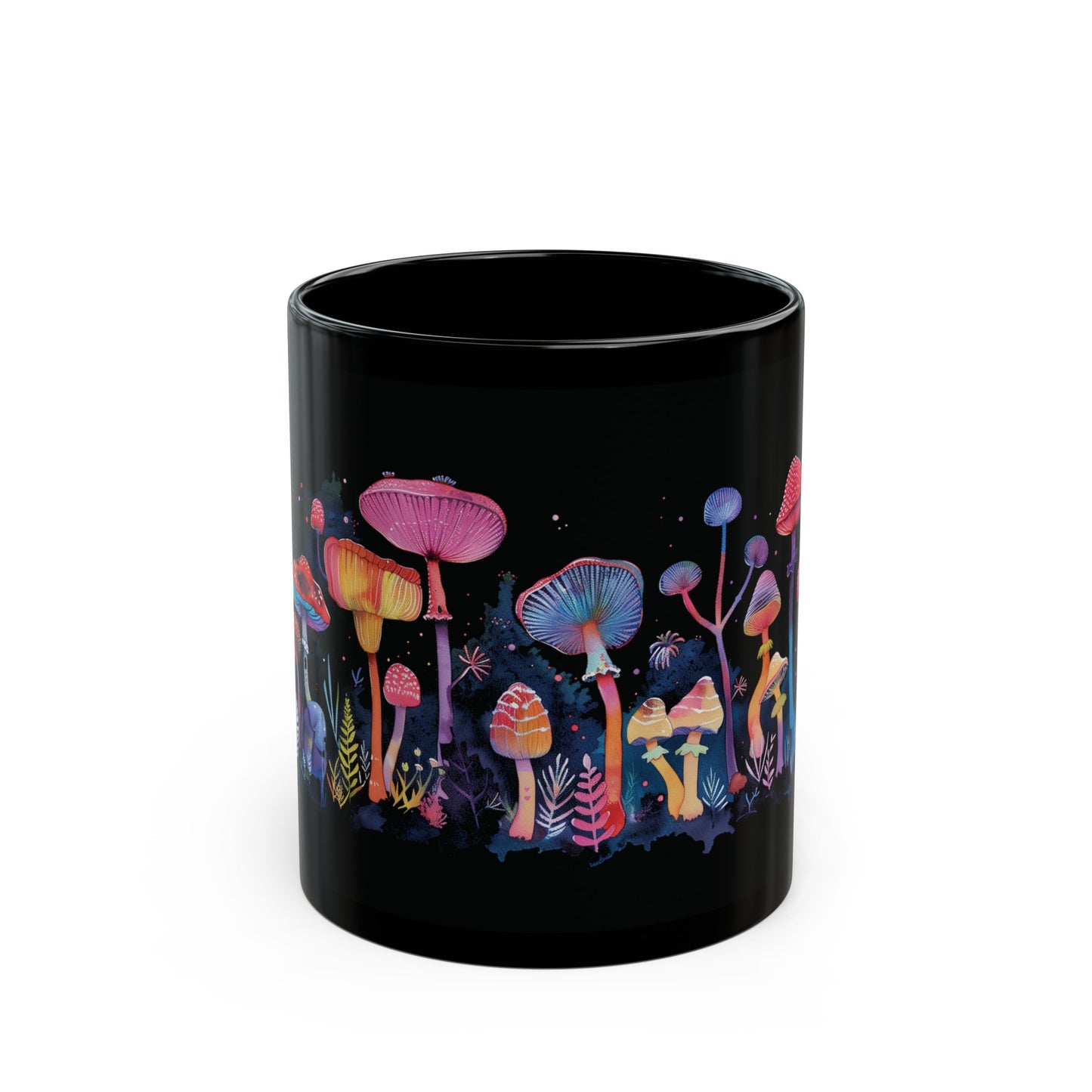 Mushroom Mug, Neon Mushroom Mug, Home Decor Mug, Tea Cup, Mushroom Cottagecore Mug, Coffee Mug, Colorful Mushroom Mug, Black Mushroom Mug
