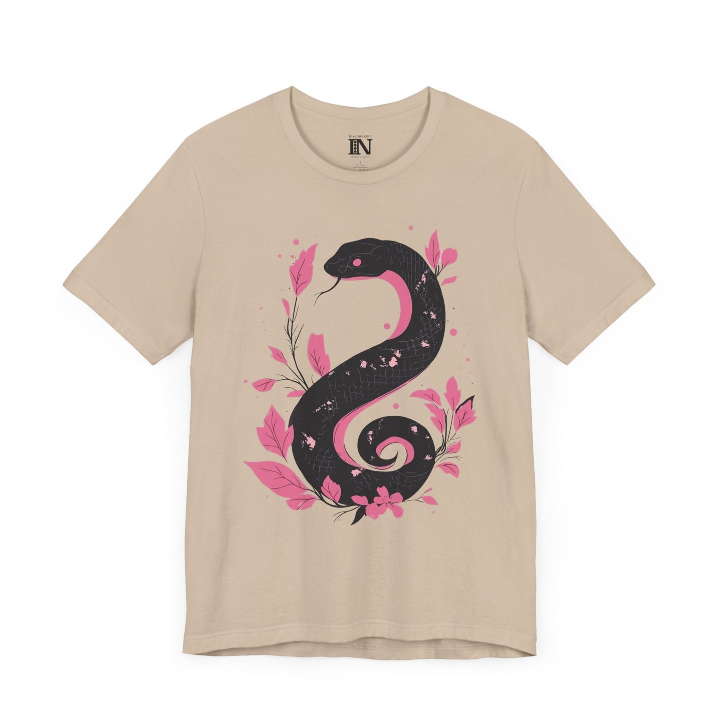 Chinese New Year Shirt, Snake Graphic T-Shirt, Lunar New Year Shirt, Minimalistic Black and Pink Tee, Abstract Floral Art, Year of the Snake