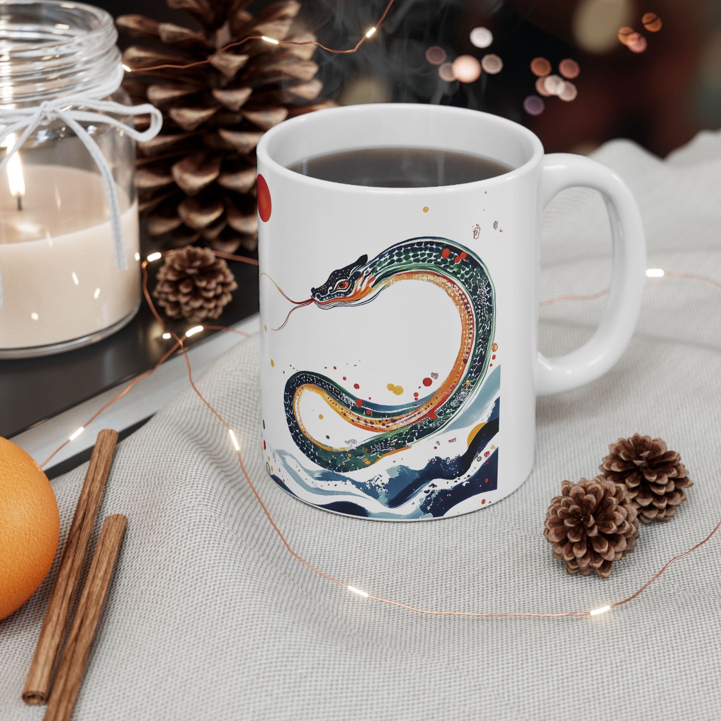 Year of the Snake Ceramic Mug, Chinese Snake Painting Tea Cup, Year of the Snake Mug, Zodiac Animal Coffee Cup, Lunar New Year Gift, Snake