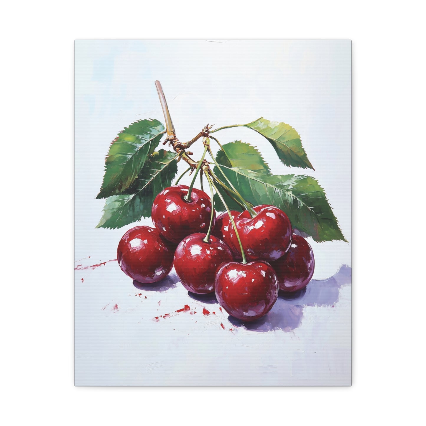 Cherry Canvas Wall Art, Modern Oil Painting Style, Vibrant Cherries Wall Decoration, Kitchen Decor, Dining Room Art, House Warming Gift