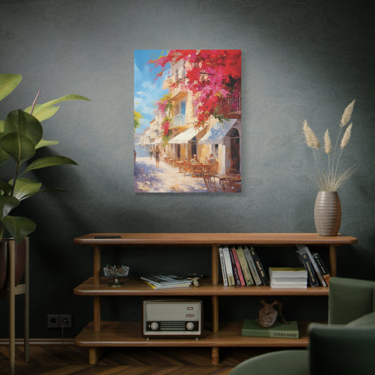 Mediterranean Street Scene Canvas Wall Art, Oil Painting Style, Home Decor Print, Gift for Art Lovers, Vibrant Wall Decor, Quaint Townscape