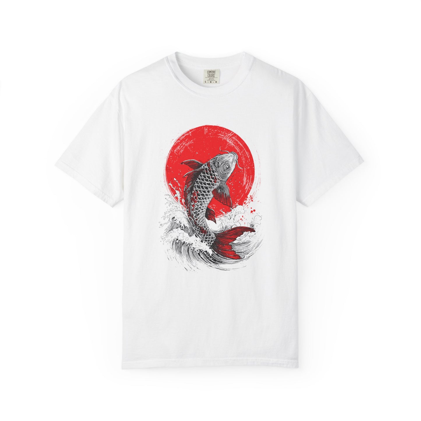 Comfort Colors Japanese Koi Fish Wave Garment-Dyed Cotton T-shirt, Ukiyo-e Style Koi Graphic Shirt, Japan Sun Tee, S-3XL