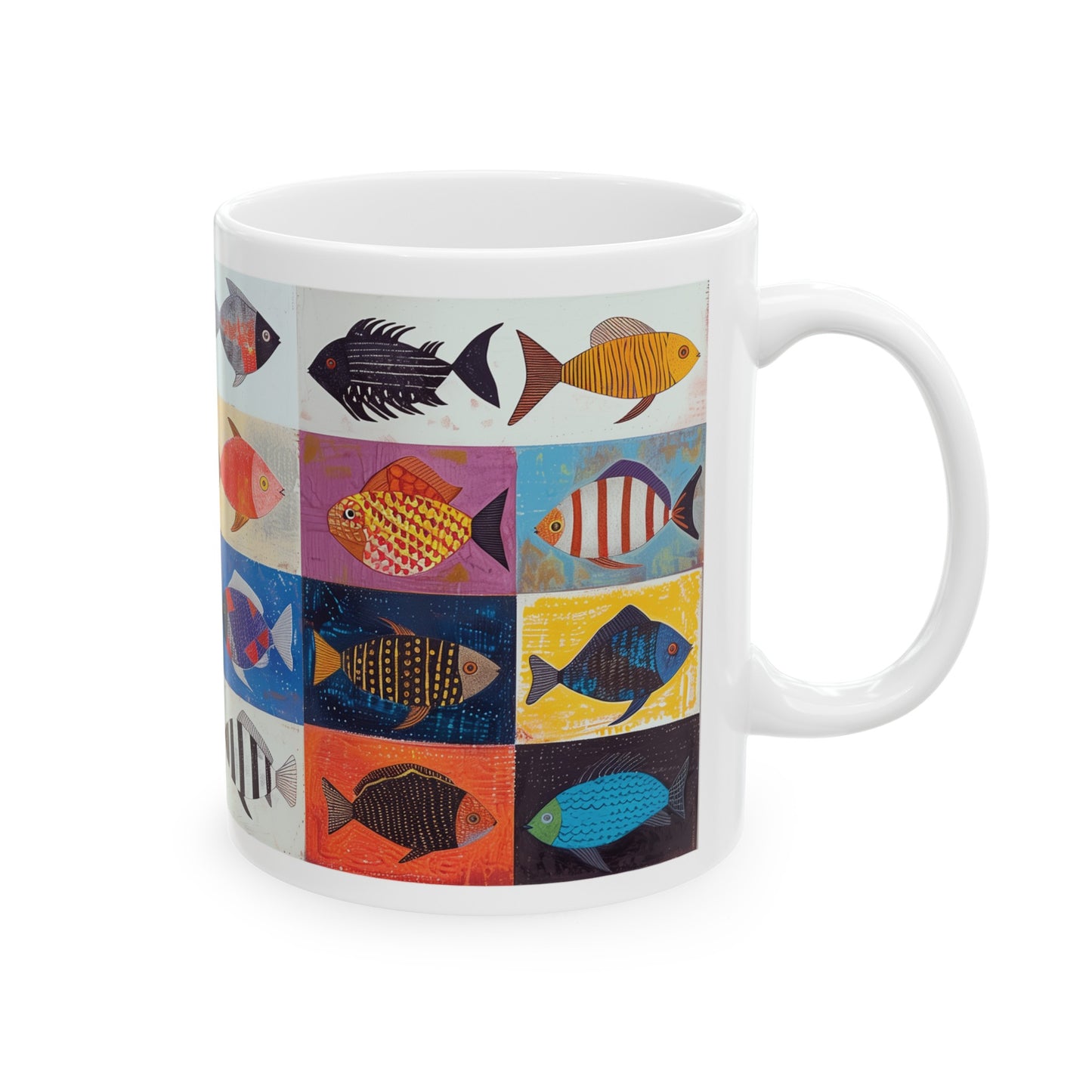 Cute Fish Mug, Aquarium Mug, Home Decor Mug, Tea Cup, Fish Drawing Mug, Coffee Mug, Colorful Fish Mug, House Warming Gift, Fish Tank Mug