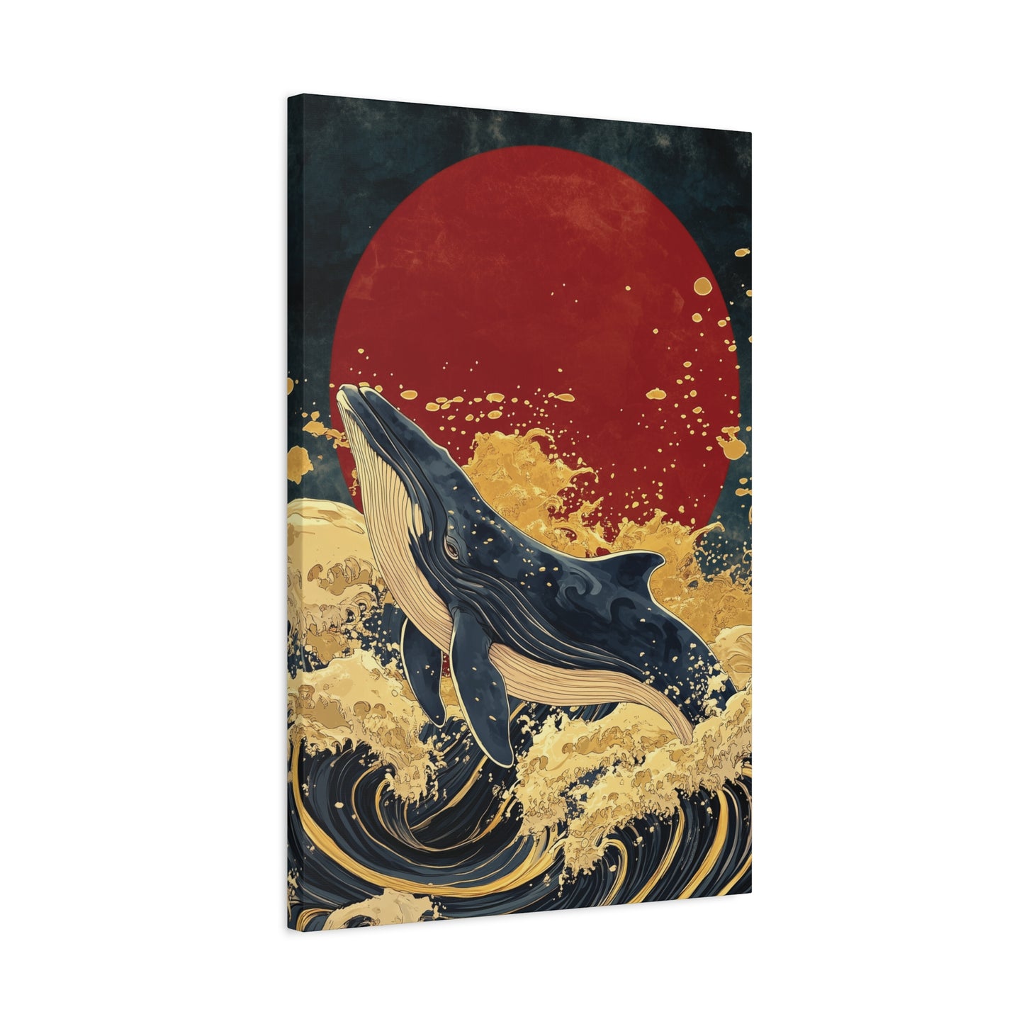 Majestic Whale Breaching Canvas Print, Japanese Art Inspired, Ocean Lover Gift, Japan Lover Gift, Wall Art Decor, Red Sun Painting