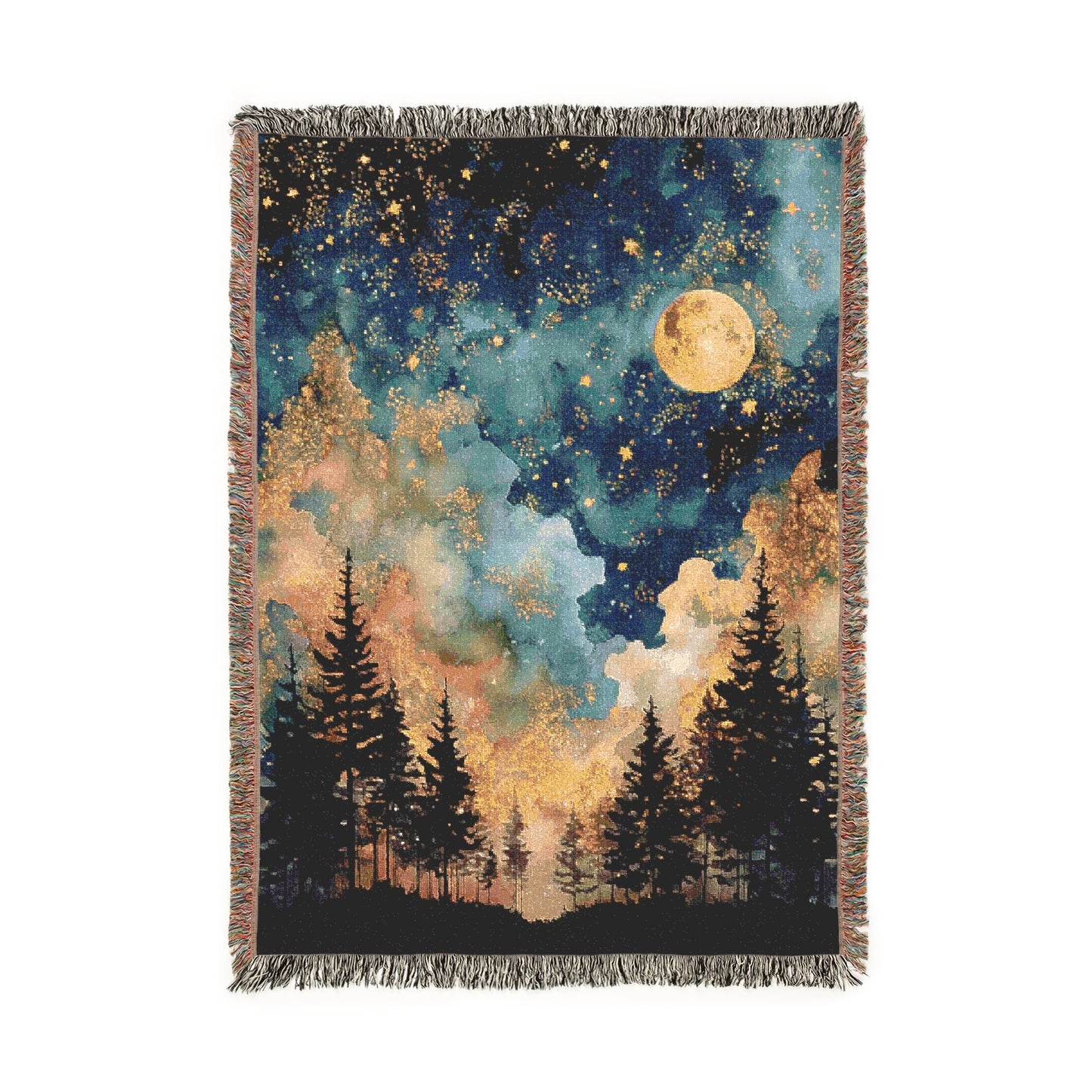 Celestial Woven Blanket, Moon and Stars Decor, Night Sky Tapestry, Cozy Home Gift, Nature Lover Sofa Bedding Throw, Galaxy Throw Blanket