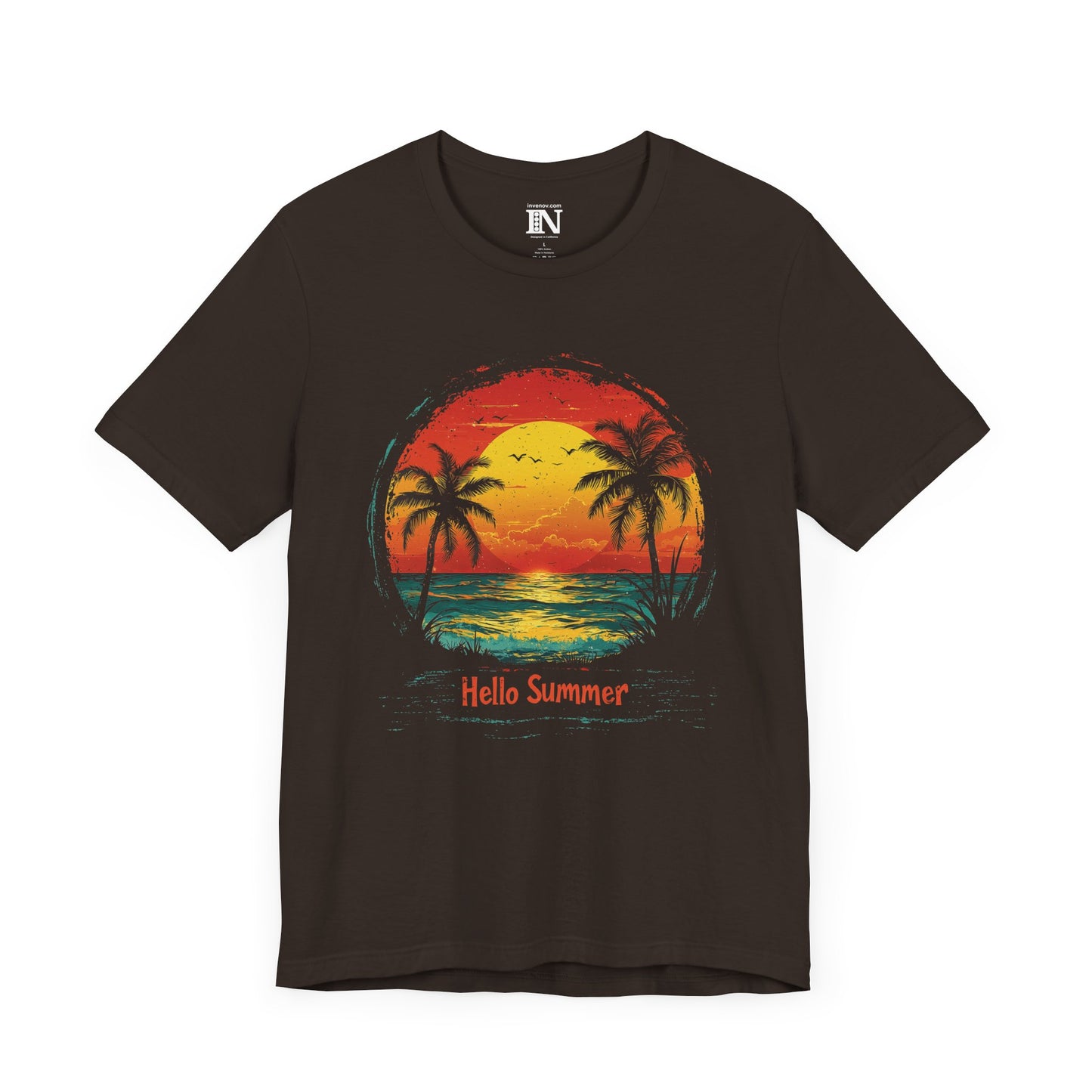 Vintage-Inspired Tropical Sunset T-Shirt, Hello Summer Retro Tee, Beach Lover Gift, Summer Enthusiast Shirt, Ocean Sunset Vacation Top