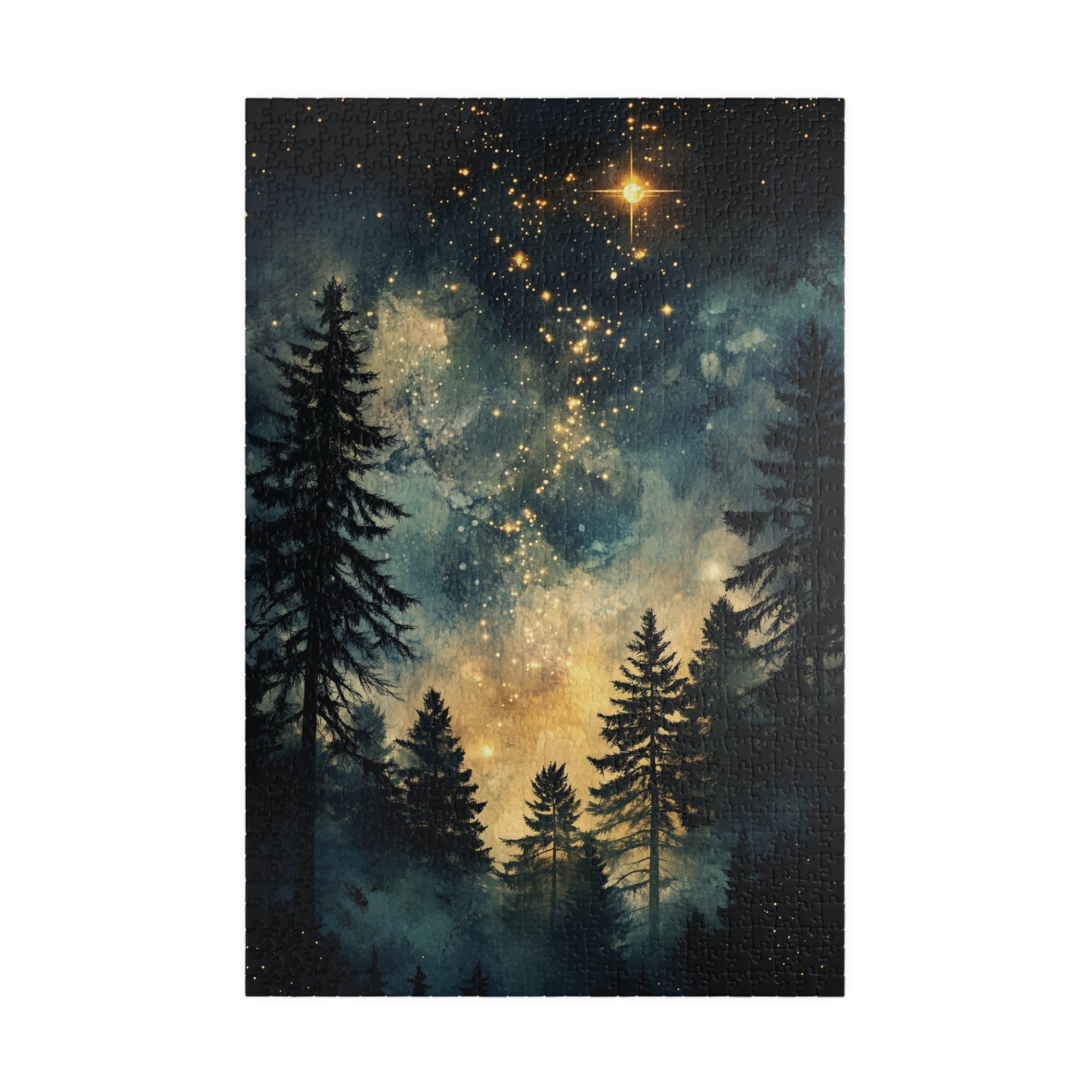 Celestial Forest Scene Jigsaw Puzzle, Nature and Stargazing Artwork for Relaxing, Home Decoration, Nature Lover Gift, House Warming Gift