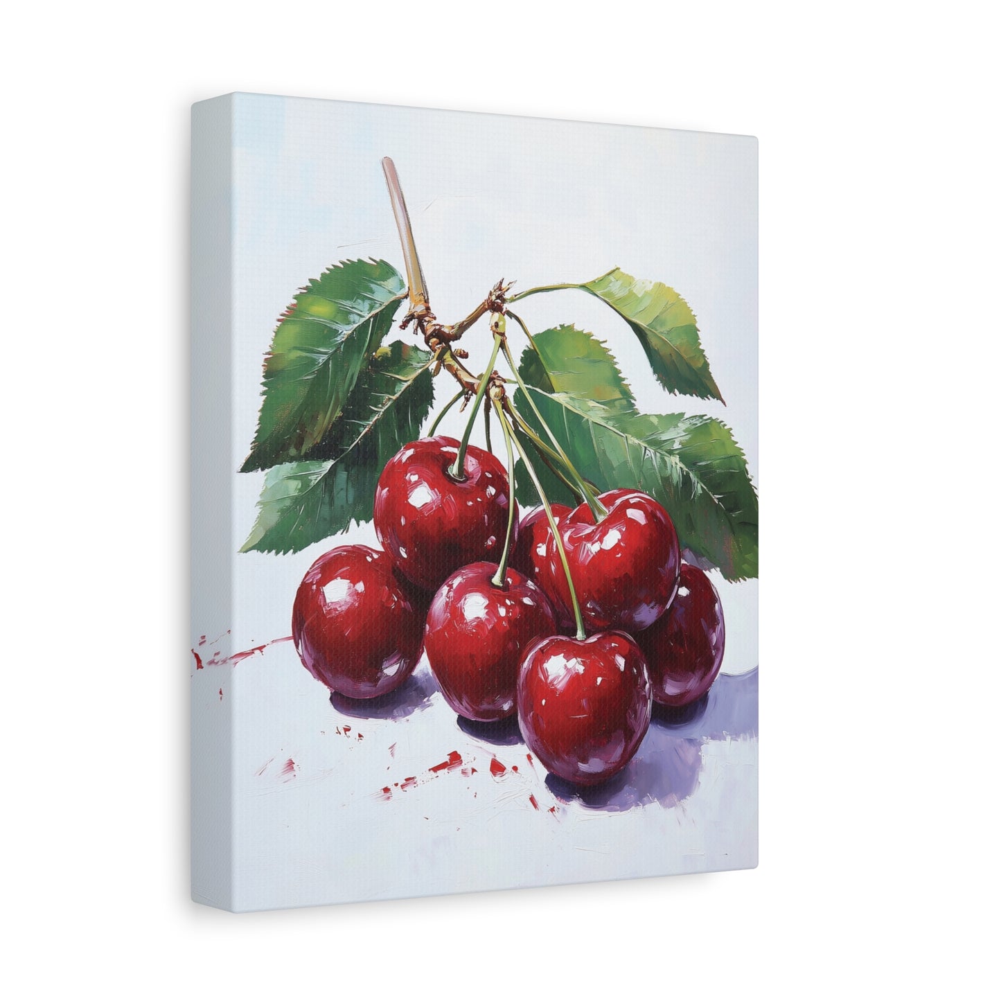 Cherry Canvas Wall Art, Modern Oil Painting Style, Vibrant Cherries Wall Decoration, Kitchen Decor, Dining Room Art, House Warming Gift