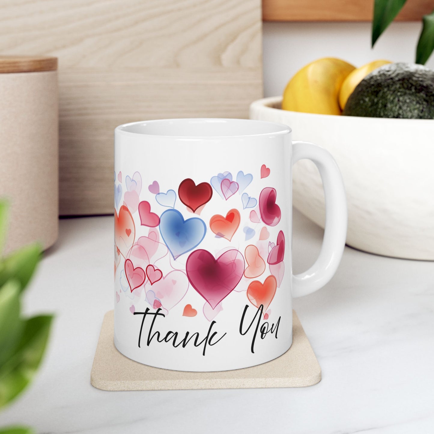 Thank You Mug, Valentine's Day Mug, Hearts Graphic Tea Cup, Teacher Thank You Mug, Valentines Day Gift, Thank You Hearts Mug