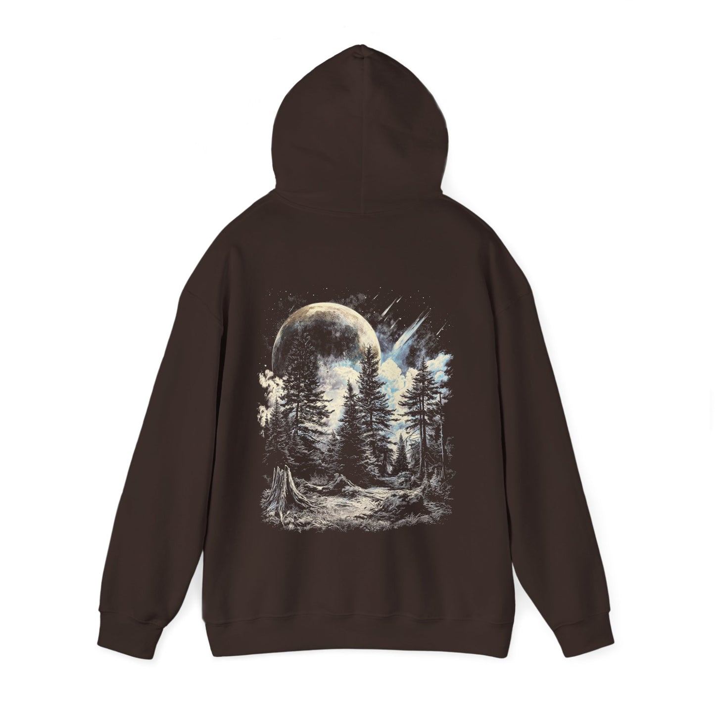 Moonlit Forest Hoodie, Celestial Night Sky Sweatshirt, Nature Lover Gift, Cozy Artistic Pullover, Stargazer and Space Hooded Jumper