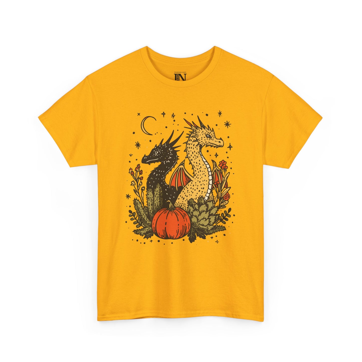 Dragon Fall Season Fantasy Shirt, Mystical Autumn Scene Shirt, Cute Dragons Halloween Tee, Enchanted Fall T-Shirt, Celestial Moon Stars Tee