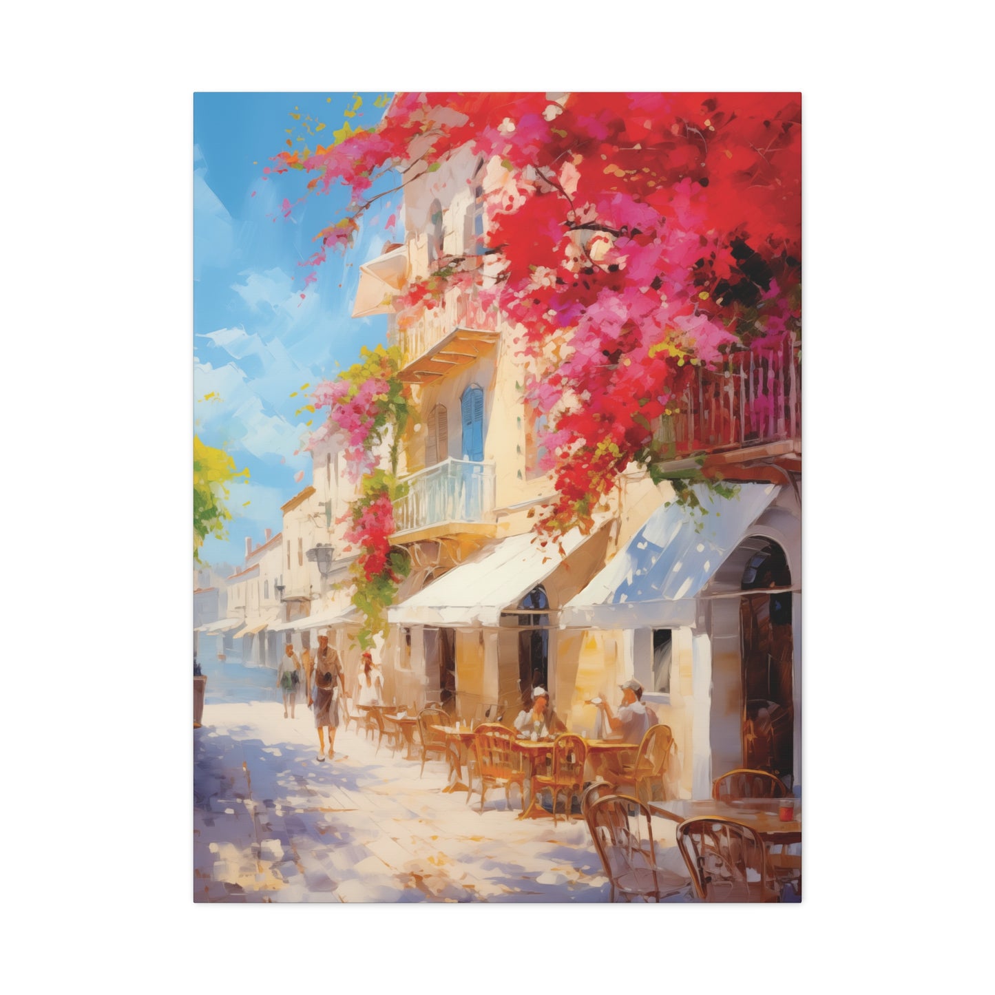 Mediterranean Street Scene Canvas Wall Art, Oil Painting Style, Home Decor Print, Gift for Art Lovers, Vibrant Wall Decor, Quaint Townscape