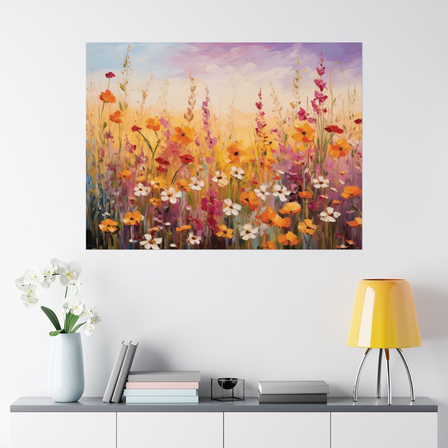 Impressionist Wildflower Meadow Poster, Floral Wall Art Decor, Nature Pastel Sky Lover Gift, Vibrant Flower Print, Home Office Decor