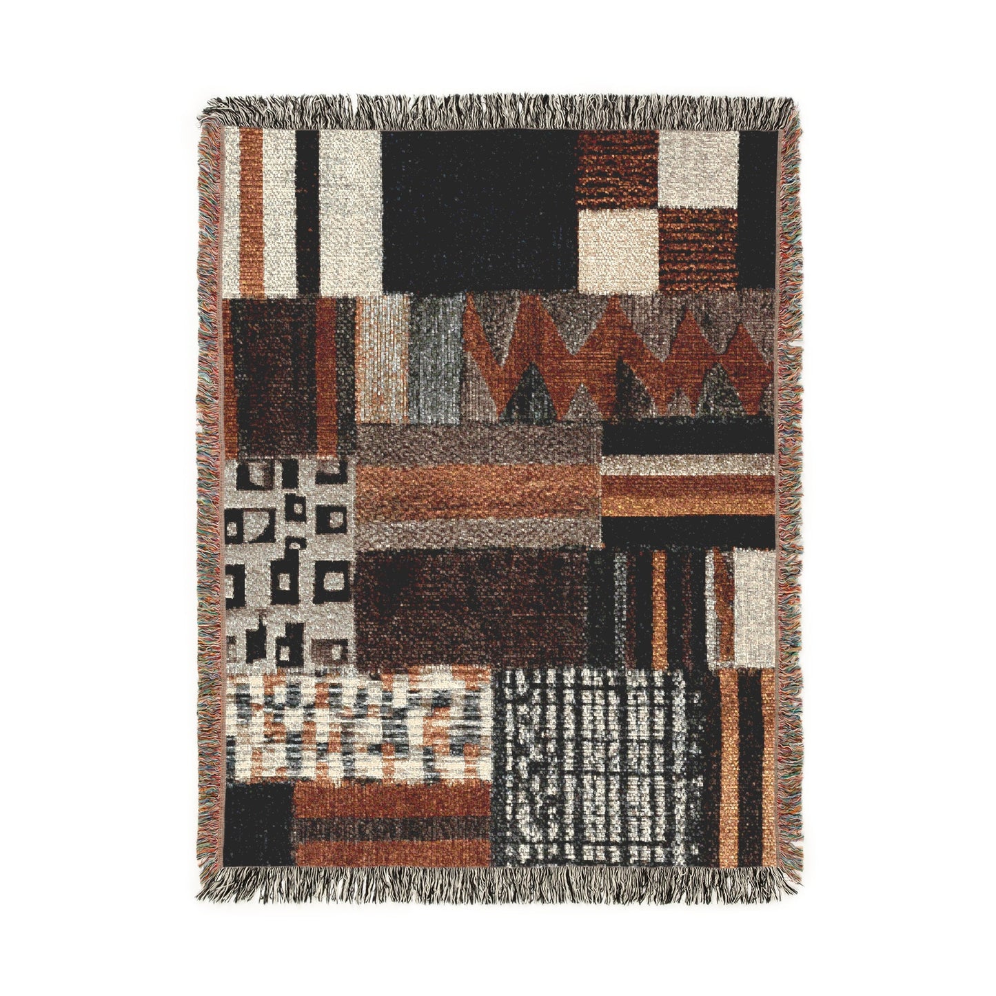 Geometric Tribal Woven Blanket, Earthy Patchwork Quilt Style Home Decor, Cozy Handcrafted Throw, Rustic Boho Living Room Accent