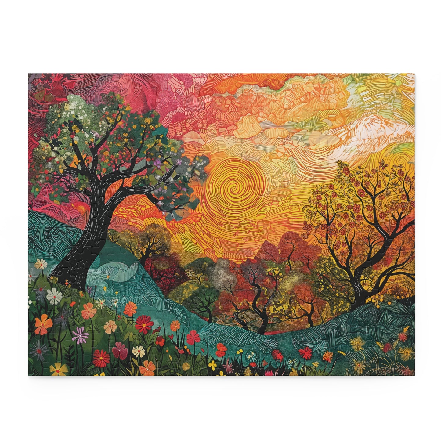 Nature Painting Puzzle, Colorful Tree Flower Puzzle, Family Game, Artistic Jigsaw Puzzle, Home Decor, Wall Art, 120  252  500 pieces