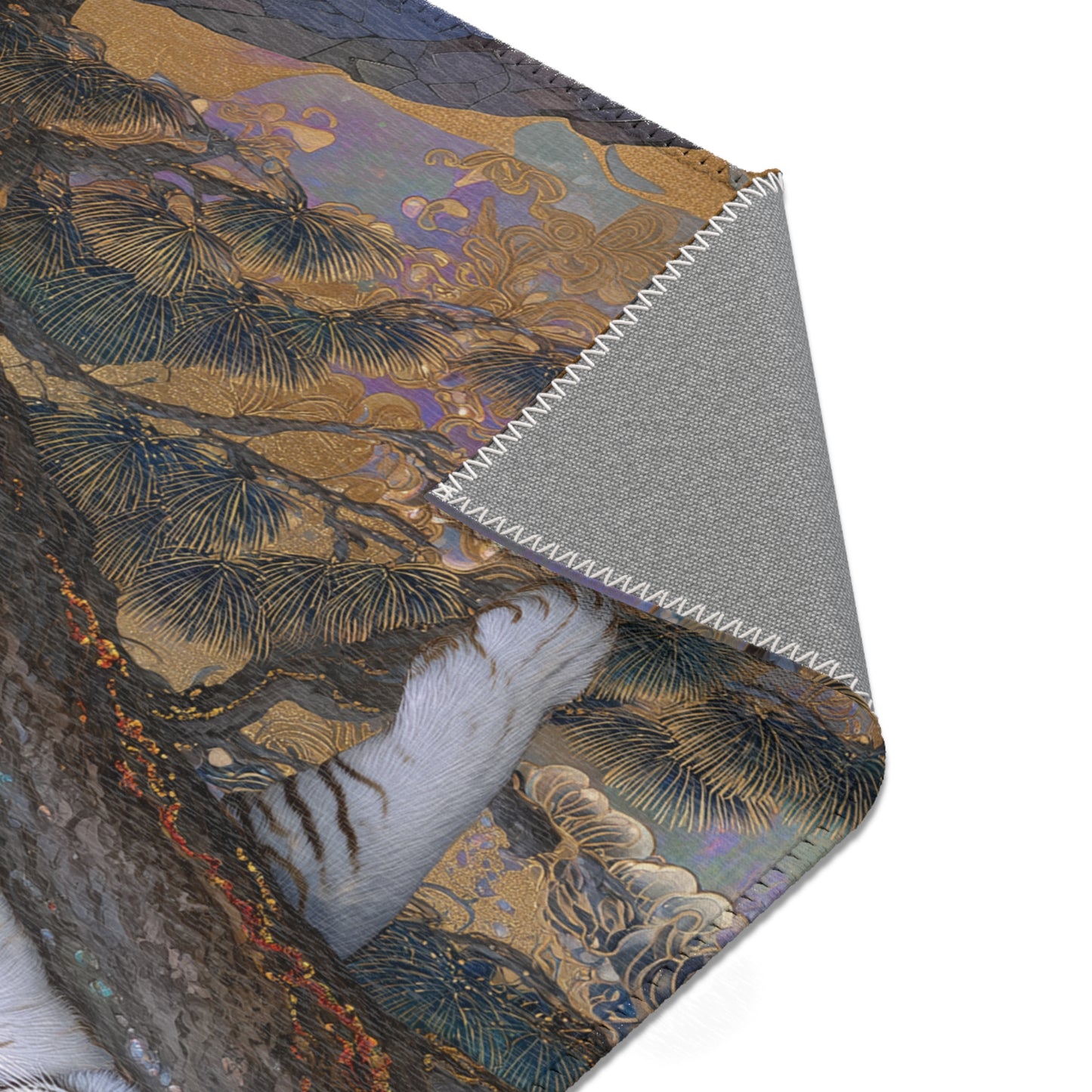 White Tiger Area Rug, Japanese Chinoiserie Decor Carpet, Asian Graphic Style Art, Ukiyo-e Inspired Animal Print, Spiritual Decor