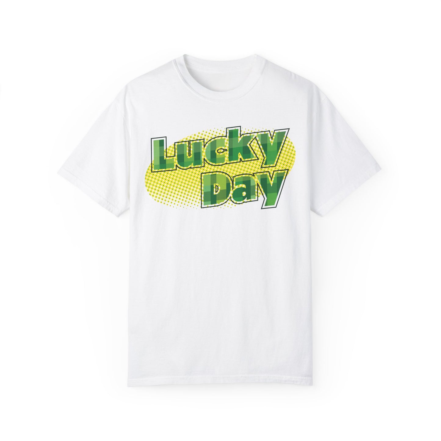 Comfort Colors Lucky Day St Patrick's Day T-shirt, Festive Green Tee for Parades, Parties, Irish Pride, Retro Halftone Design