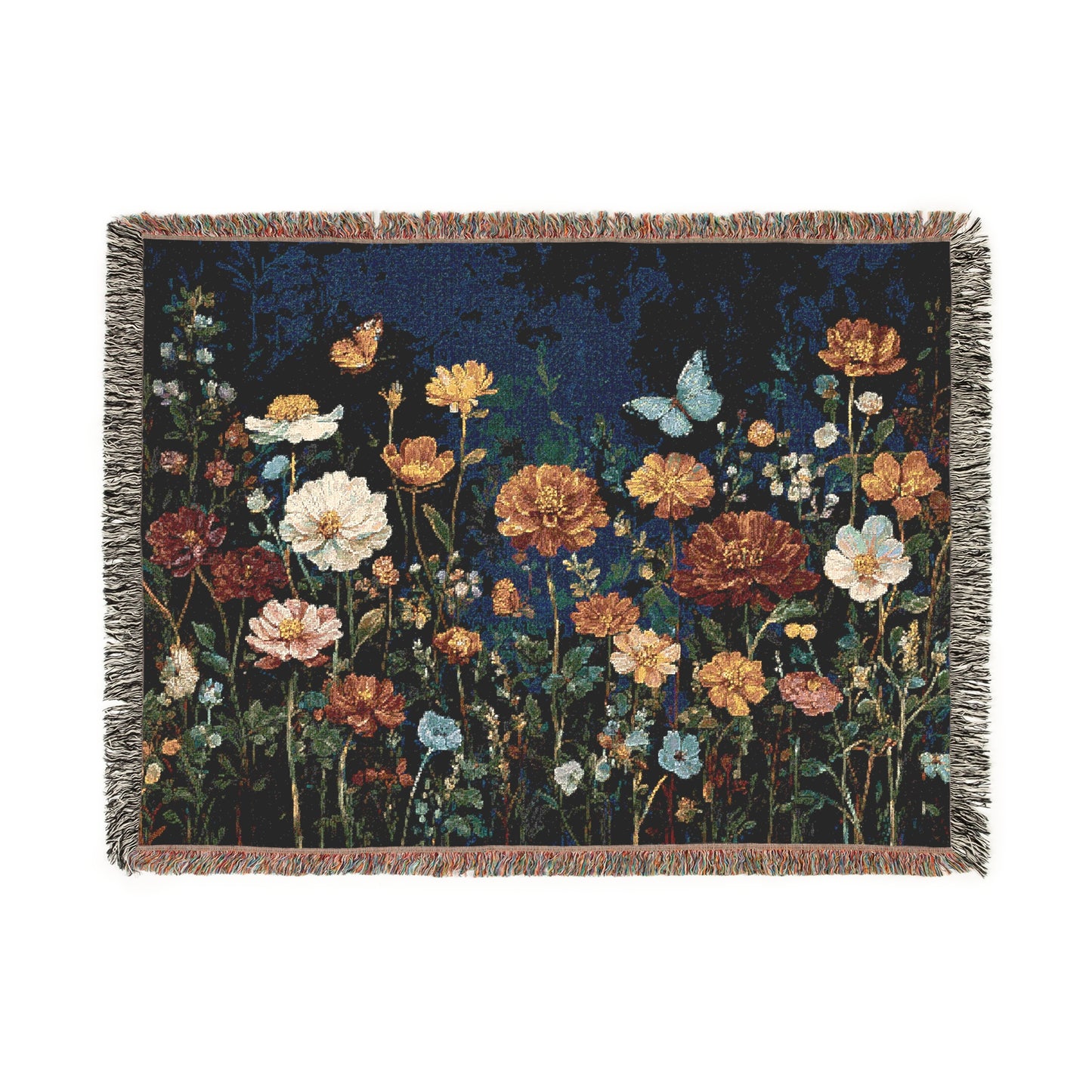 Wildflower Tapestry Throw Woven Blanket, Floral Botanical Home Decor, Butterfly Tapestry, Vintage Heirloom Style Sofa Bed Blanket
