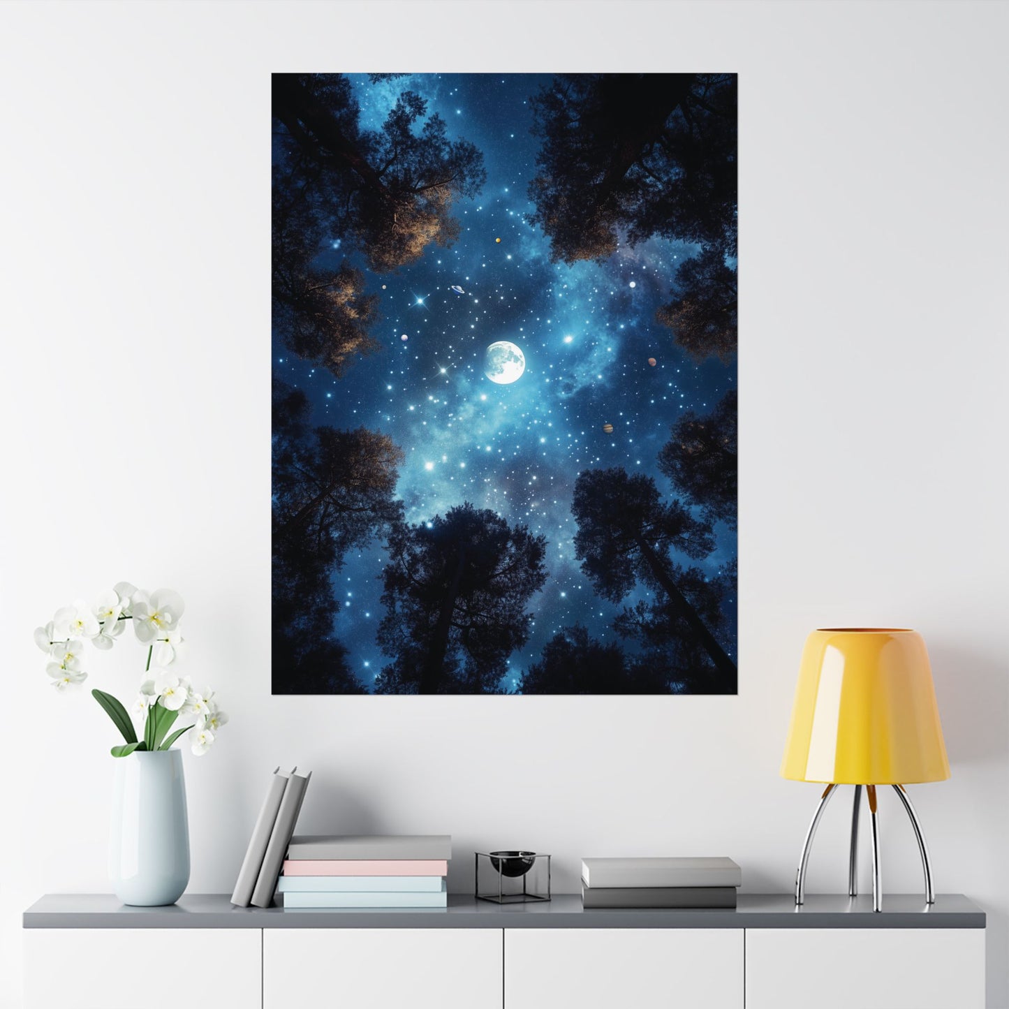 Starry Night Sky Poster, Astronomy Solar System Planet Wall Art, Celestial Home Office Decor, Galaxy Space Print, Nature Inspired Artwork