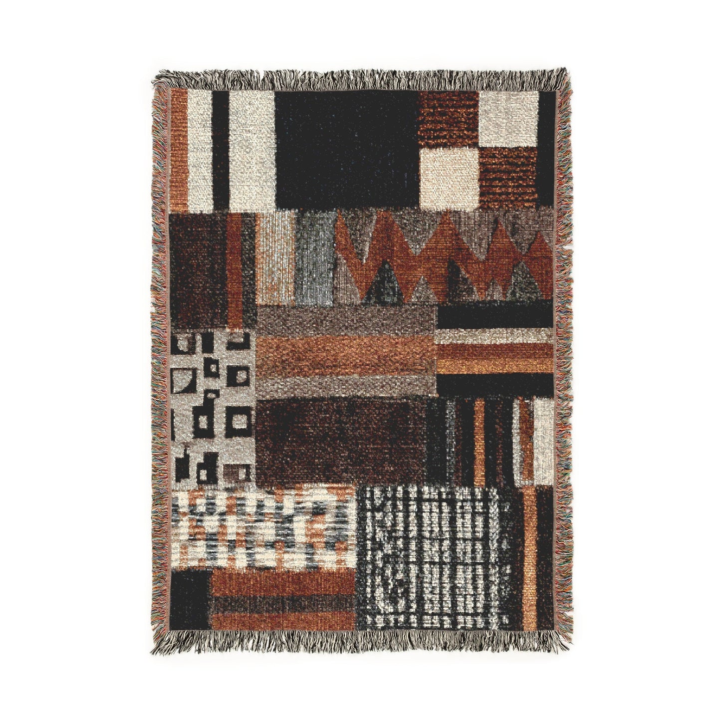 Geometric Tribal Woven Blanket, Earthy Patchwork Quilt Style Home Decor, Cozy Handcrafted Throw, Rustic Boho Living Room Accent