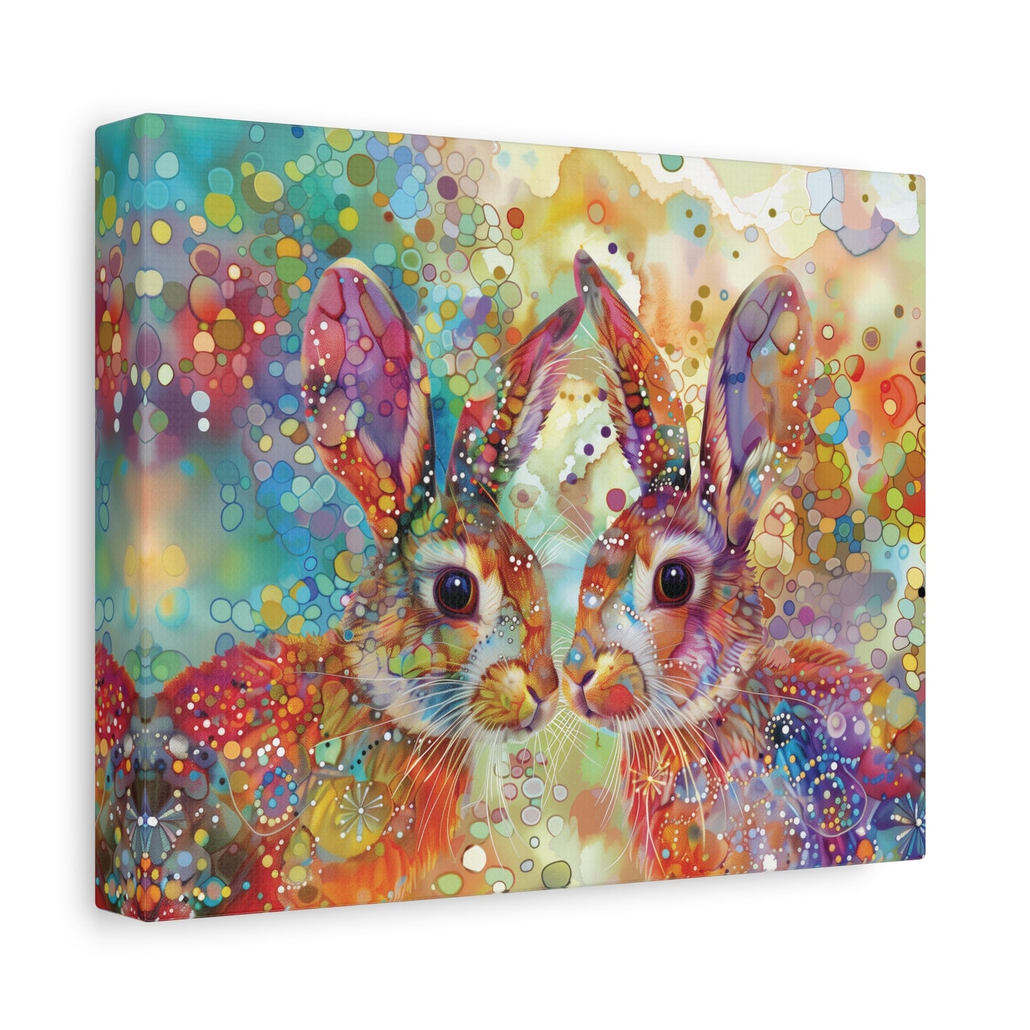 Whimsical Rabbit Wall Decor Canvas Print Art, Rainbow Colorful Bunny Print, Abstract Animal Painting, Nursery Kids Room Decoration