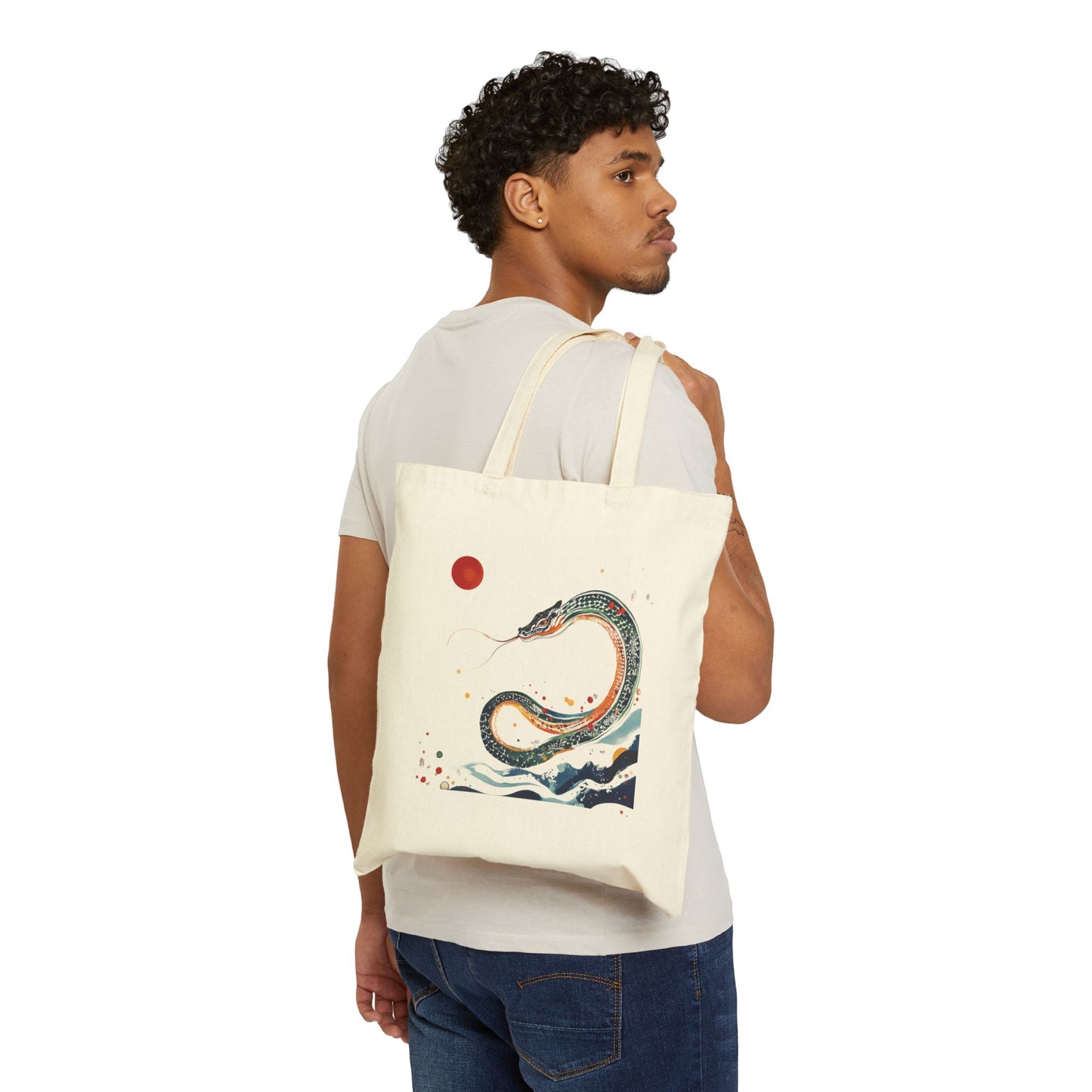 Chinese New Year Snake Tote Bag, Year of the Snake Symbolism, Lunar New Year Gift, Cotton Canvas Carryall, Good Fortune Handbag, Prosperity