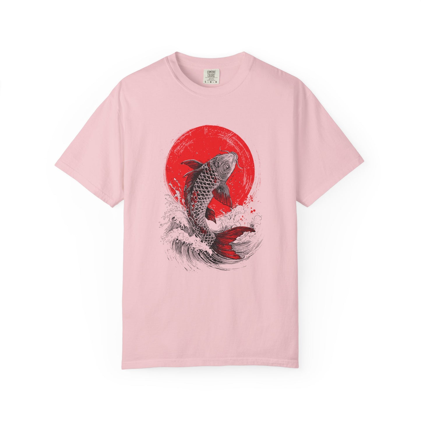 Comfort Colors Japanese Koi Fish Wave Garment-Dyed Cotton T-shirt, Ukiyo-e Style Koi Graphic Shirt, Japan Sun Tee, S-3XL