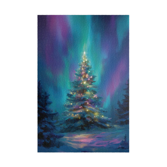 Christmas Tree Northern Lights Puzzle, Seasonal Winter Jigsaw Game, Xmas Holiday Gift for Puzzle Lovers - 110, 252, 520, 1014 pieces