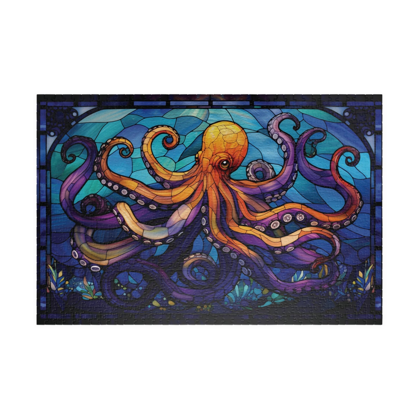 Octopus Faux Stained Glass 1014-Piece Jigsaw, Kraken Puzzle, Sea Life Puzzle, Ocean Theme Activity, Relaxing Hobby, Family Bonding Game