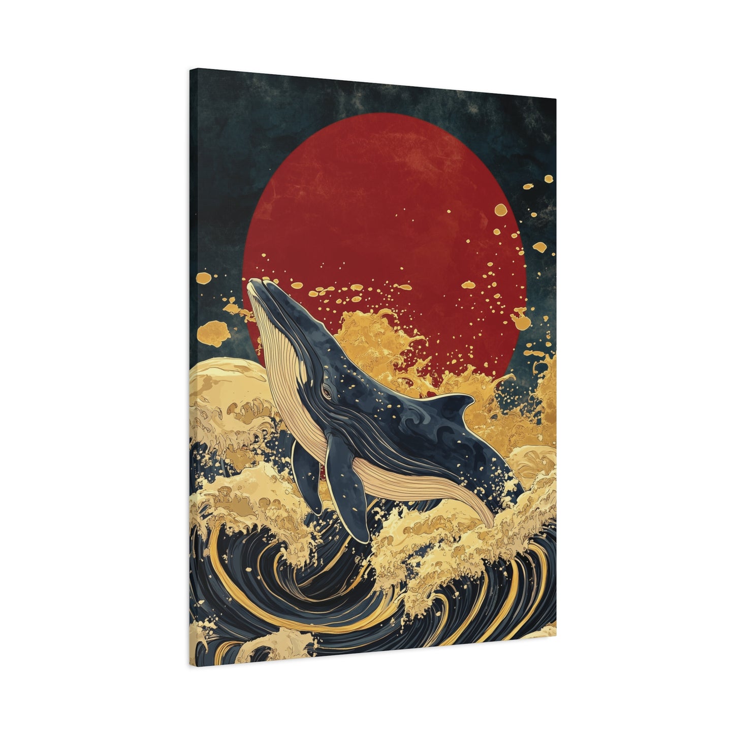 Majestic Whale Breaching Canvas Print, Japanese Art Inspired, Ocean Lover Gift, Japan Lover Gift, Wall Art Decor, Red Sun Painting