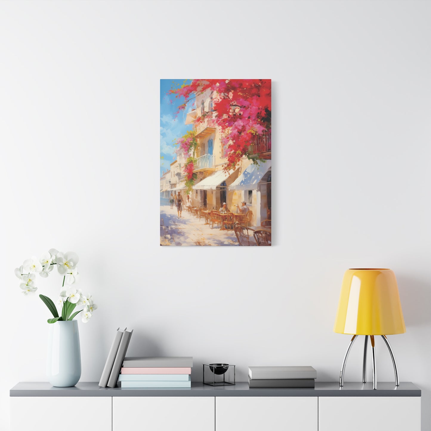 Mediterranean Street Scene Canvas Wall Art, Oil Painting Style, Home Decor Print, Gift for Art Lovers, Vibrant Wall Decor, Quaint Townscape