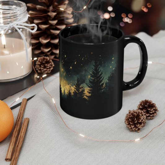 Forest Night Ceramic Mug, Nature Lover Gift, Starry Sky Coffee Cup, Cozy Atmosphere Tea Mug, Stargazer Souvenir, Unique Camping Mug