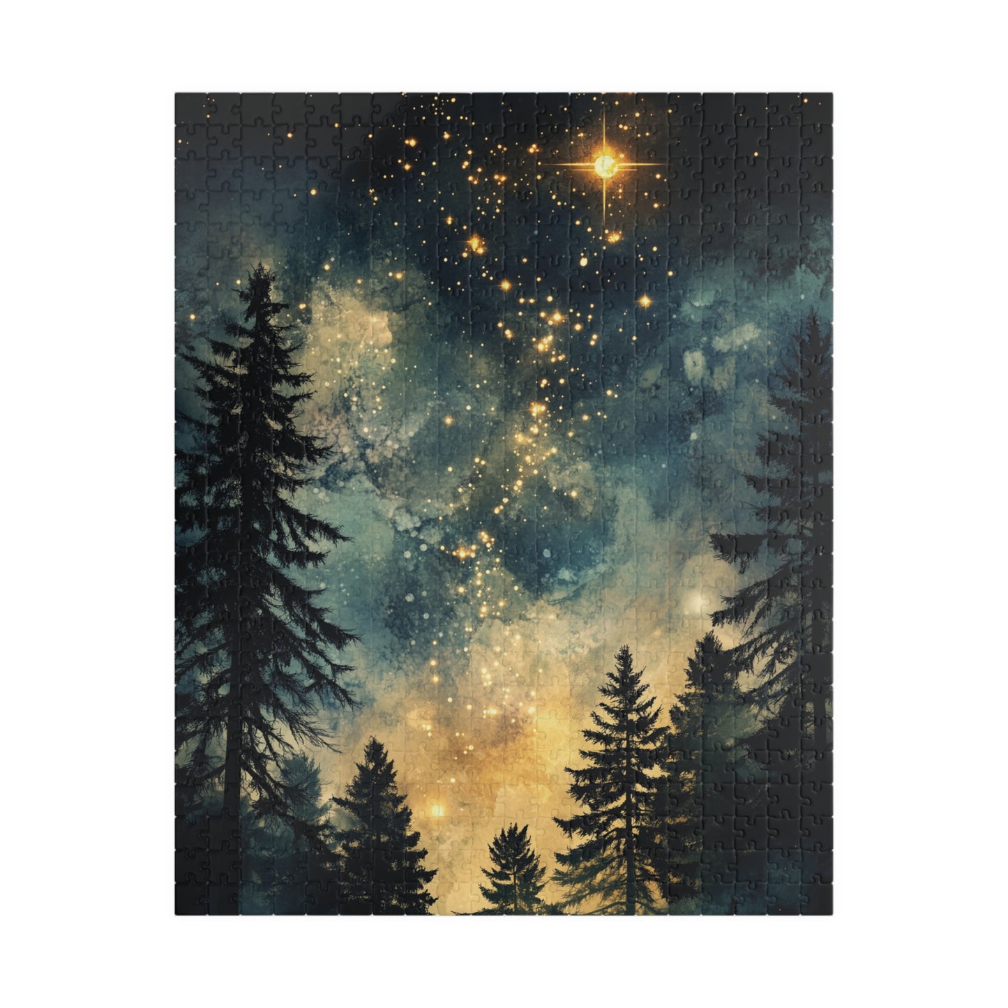 Celestial Forest Scene Jigsaw Puzzle, Nature and Stargazing Artwork for Relaxing, Home Decoration, Nature Lover Gift, House Warming Gift