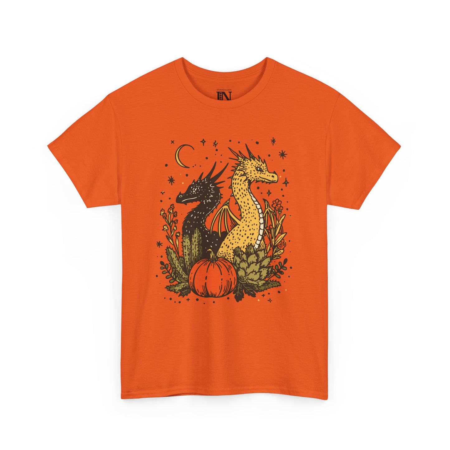 Dragon Fall Season Fantasy Shirt, Mystical Autumn Scene Shirt, Cute Dragons Halloween Tee, Enchanted Fall T-Shirt, Celestial Moon Stars Tee