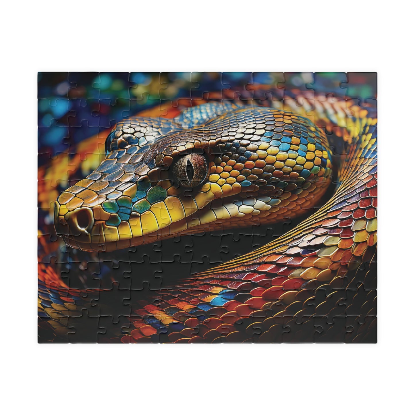 Colorful Snake Jigsaw Puzzle, Rainbow Reptile Art, Psychedelic Animal Brain Teaser Game, Unique Gift for Serpent Lover, Snake Lover Gift