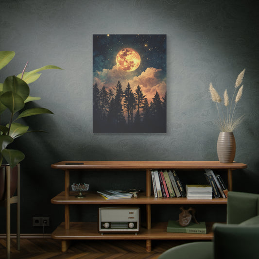 Glowing Full Moon Celestial Design Canvas Art, Night Sky Wall Decor, Vintage Style Celestial Star Art, Nature Space Enthusiast Gift