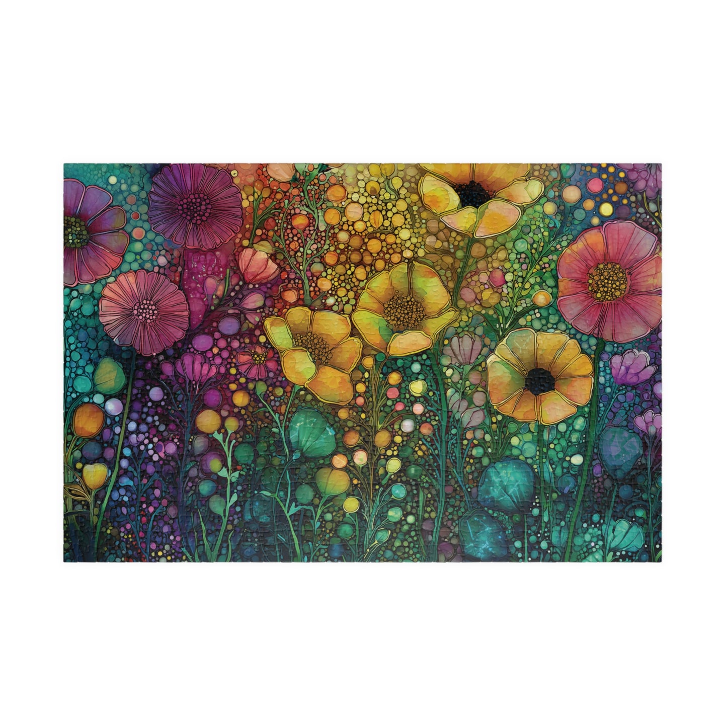Vibrant Abstract Floral Garden Jigsaw Puzzle, 110 252 520 1014-Piece, Colorful Bubble Texture Flower Artwork, Challenging Family Night Game