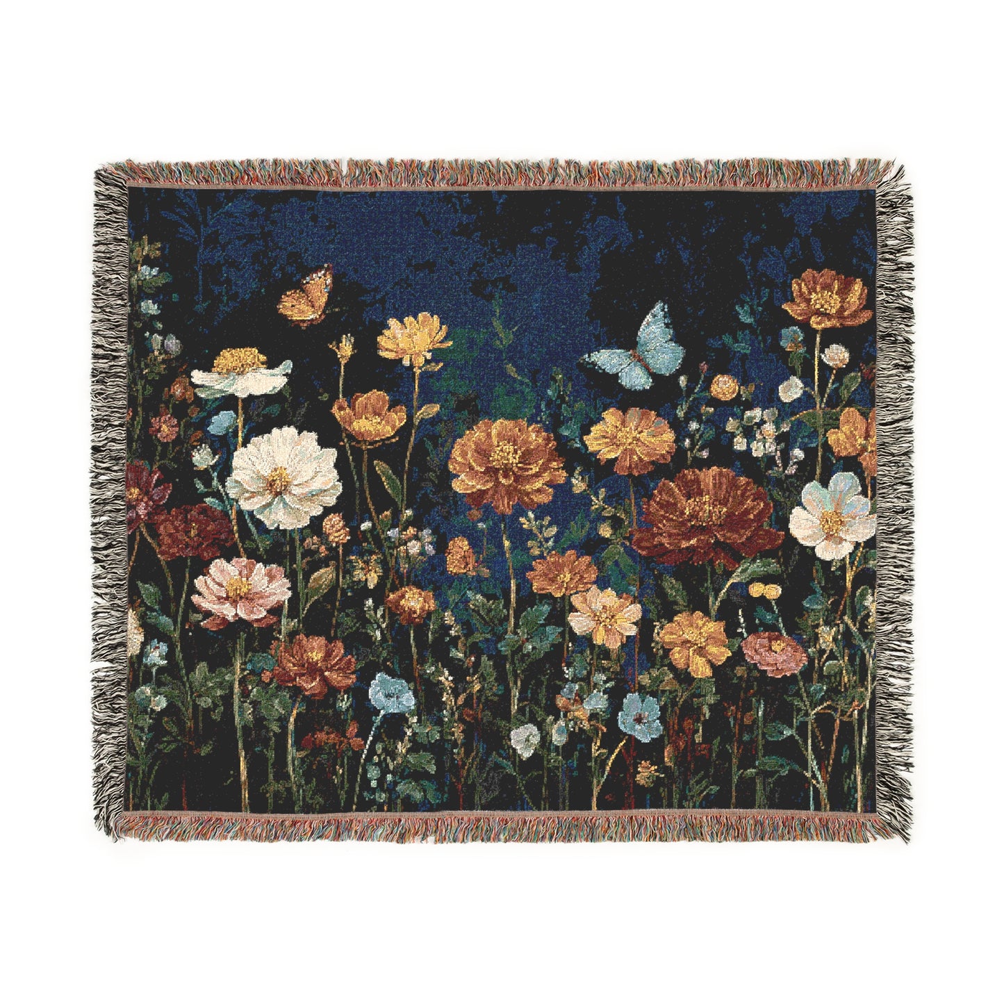 Wildflower Tapestry Throw Woven Blanket, Floral Botanical Home Decor, Butterfly Tapestry, Vintage Heirloom Style Sofa Bed Blanket