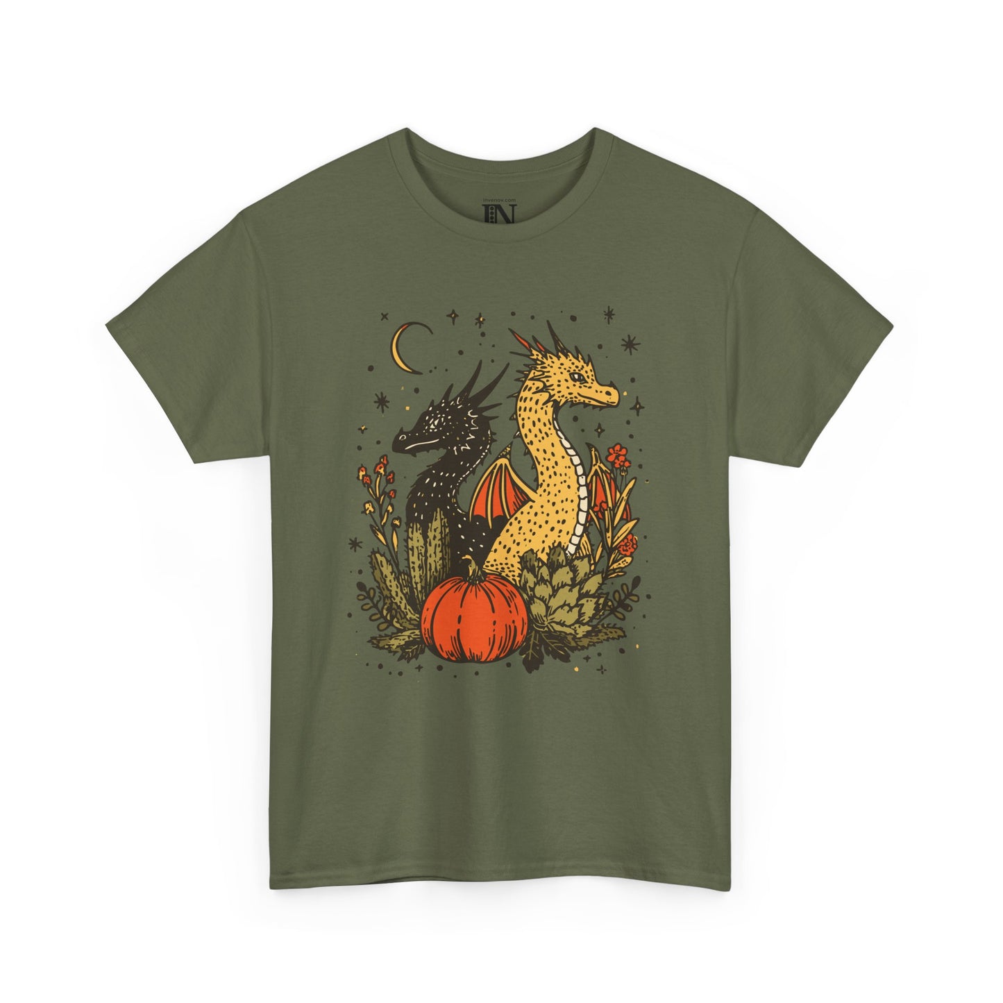 Dragon Fall Season Fantasy Shirt, Mystical Autumn Scene Shirt, Cute Dragons Halloween Tee, Enchanted Fall T-Shirt, Celestial Moon Stars Tee