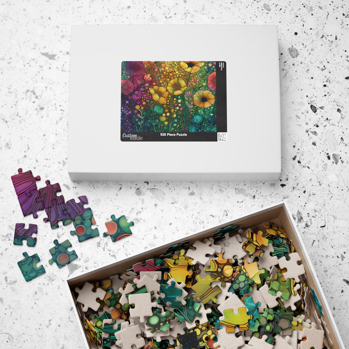 Vibrant Abstract Floral Garden Jigsaw Puzzle, 110 252 520 1014-Piece, Colorful Bubble Texture Flower Artwork, Challenging Family Night Game