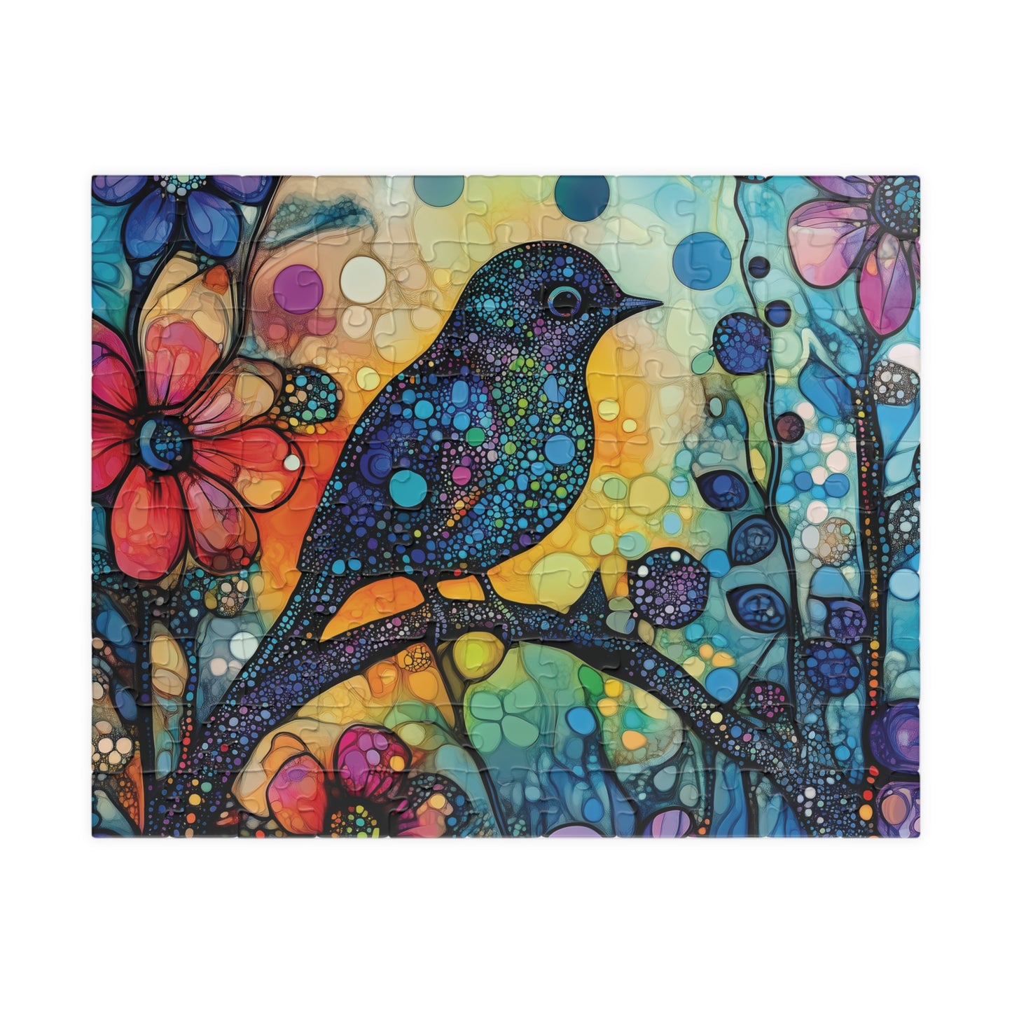 Mosaic Art Bird Puzzle, Colorful Bird Jigsaw Art Puzzle for Nature Enthusiasts, Bird Floral Puzzle, Relaxing and Whimsical Gift